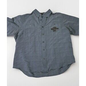 Harley Davidson Genuine Motor Button Up Shirt Gray Plaid Embroidered Logo XL